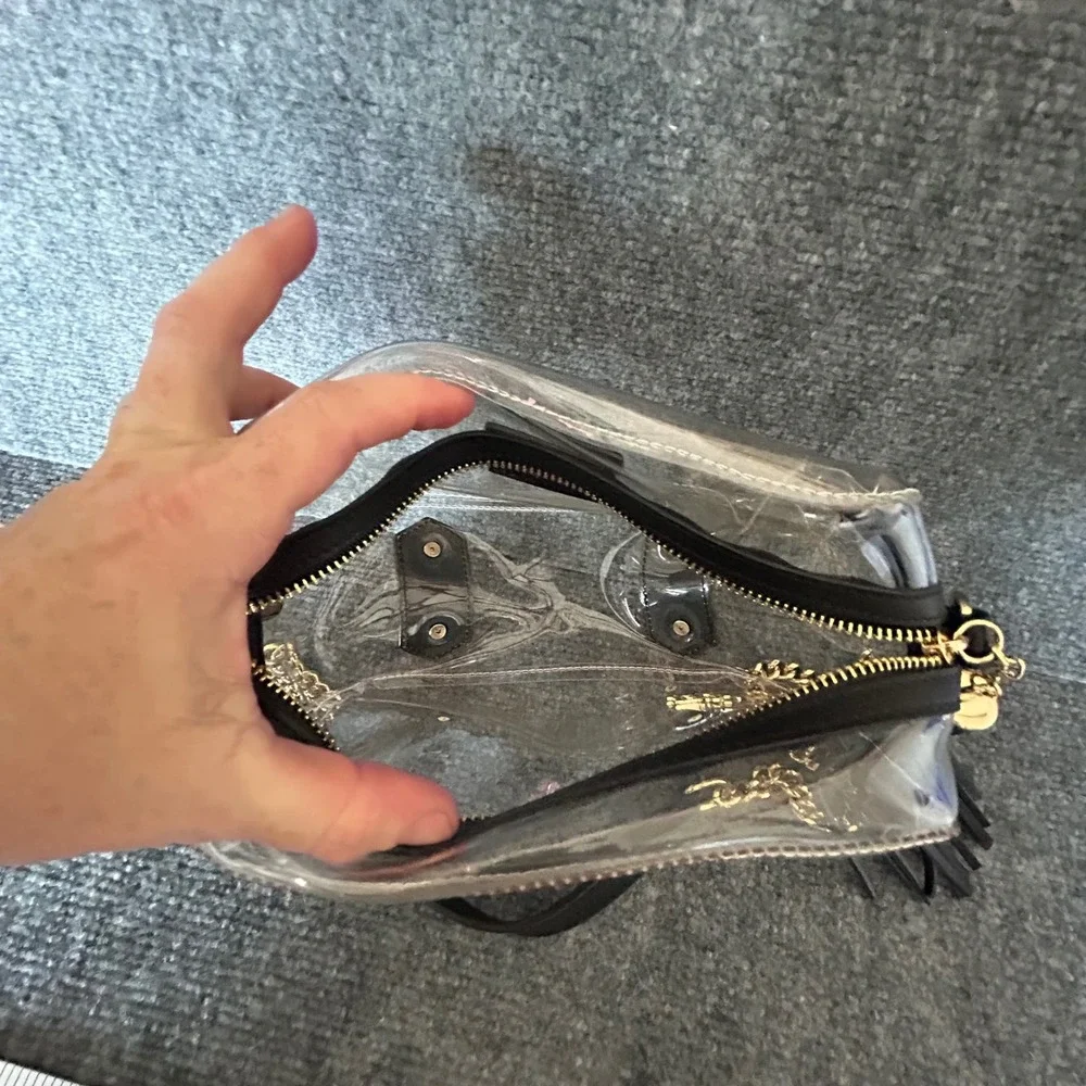Purseption by B+L Clear Vinyl Crossbody Bag Stadium Approved Gold Chain Tassel
